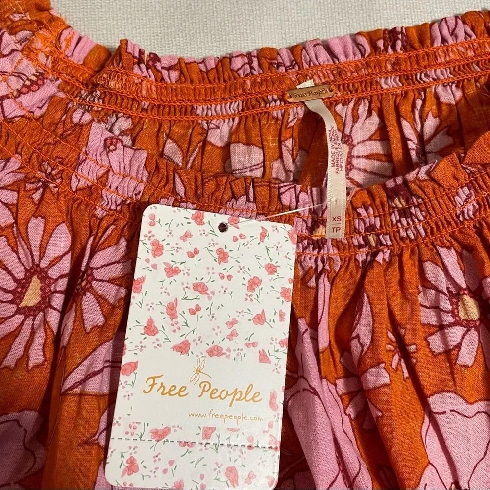 NWT New $98 Free People Miss Daisy Printed Cotton Top Size XS